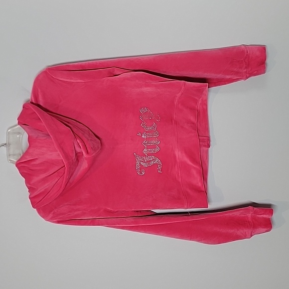 Juicy Couture PINK Velvet Velour Bling Track Suit 2pc hoodie Pants size Medium - Picture 8 of 9